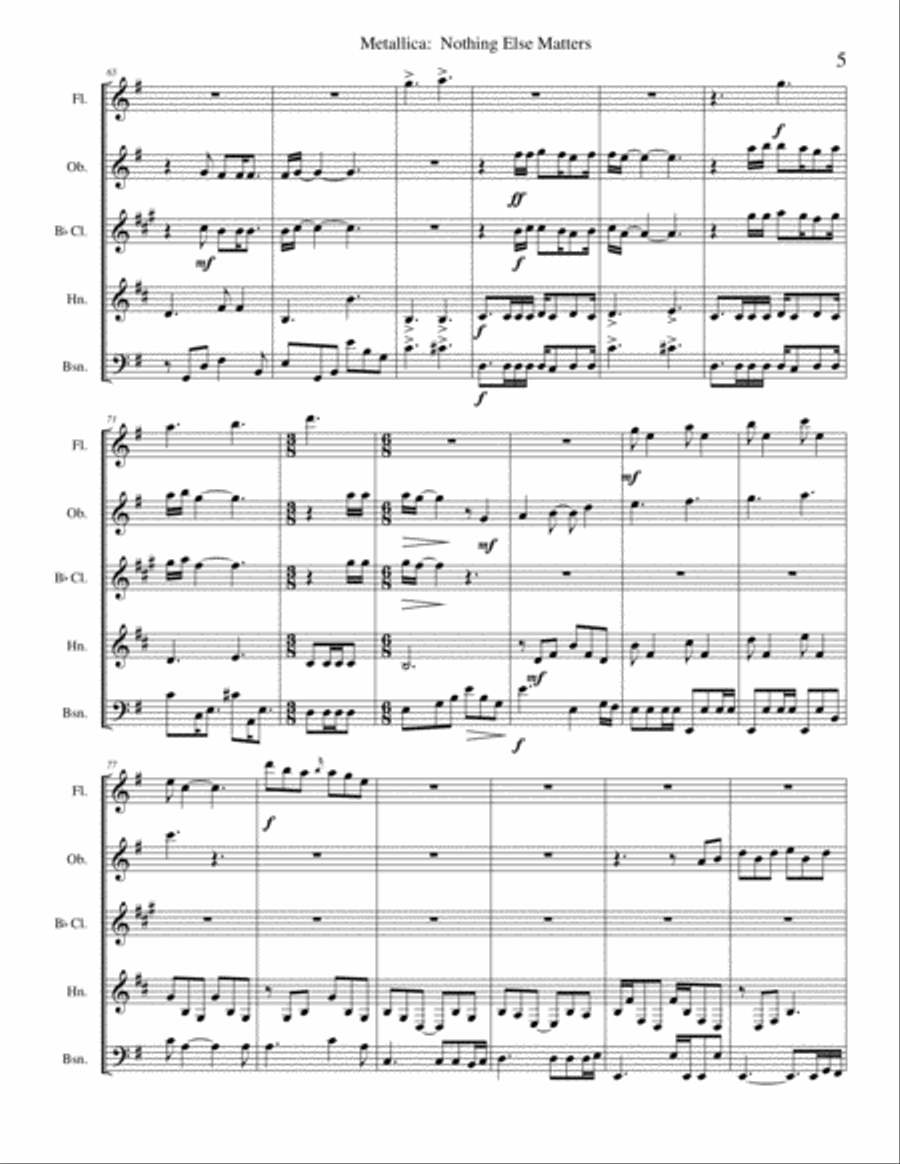 Nothing Else Matters Woodwind Quintet scores gallery preview page 5