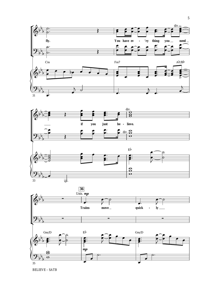 Believe (from The Polar Express) (arr. Mac Huff) 4-Part scores gallery preview page 5