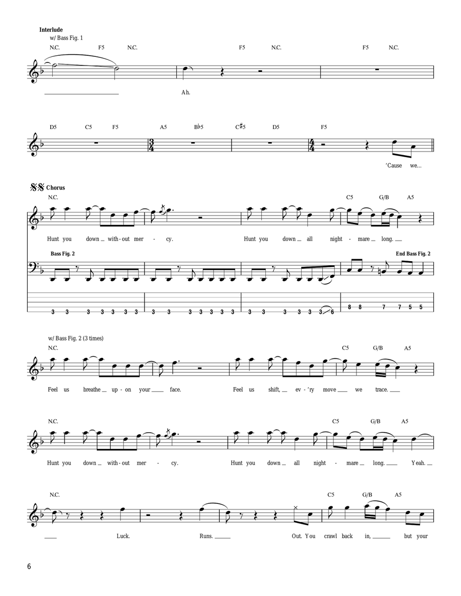 All Nightmare Long Bass Guitar Tablature scores gallery preview page 6