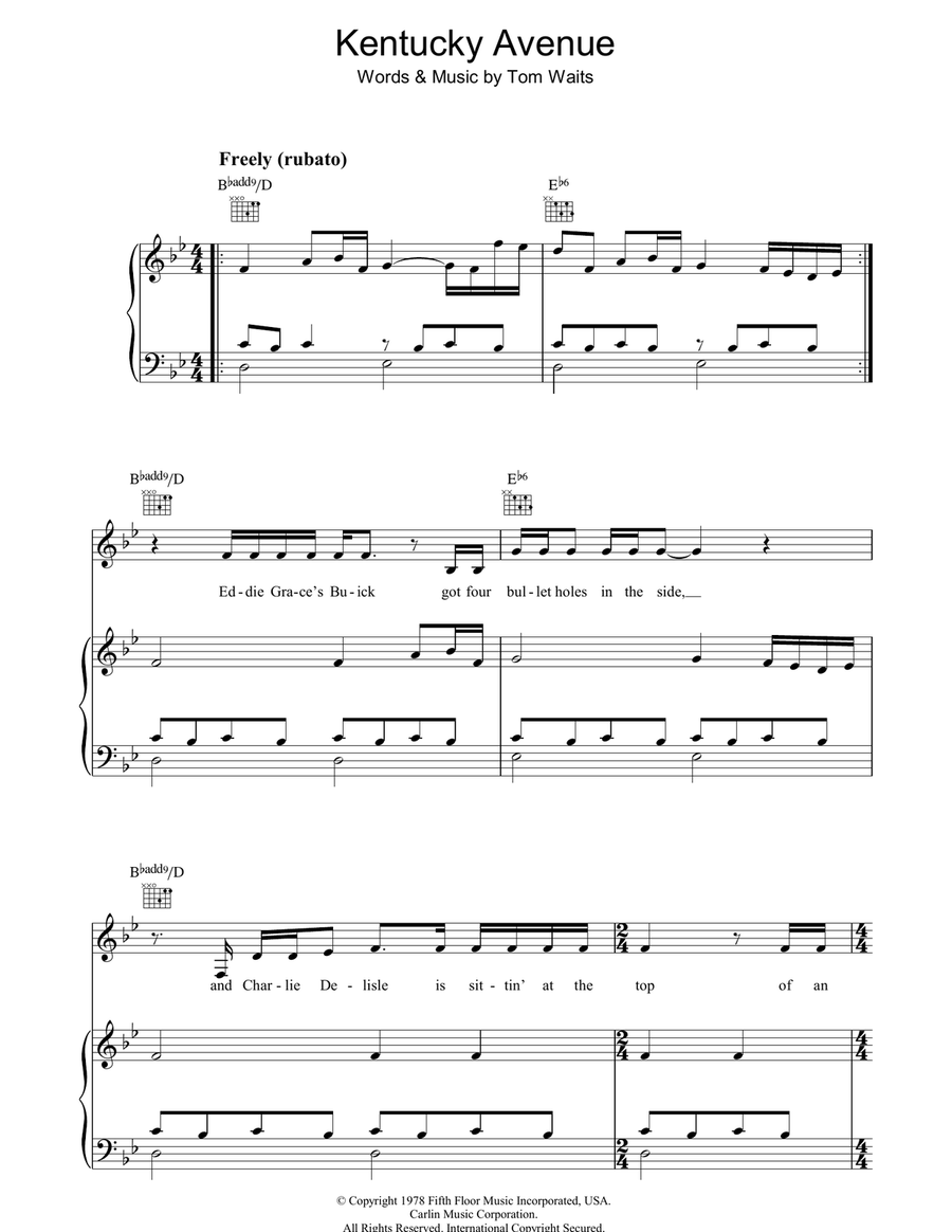 Kentucky Avenue Kentucky Avenue Piano, Vocal, Guitar scores gallery preview page 1
