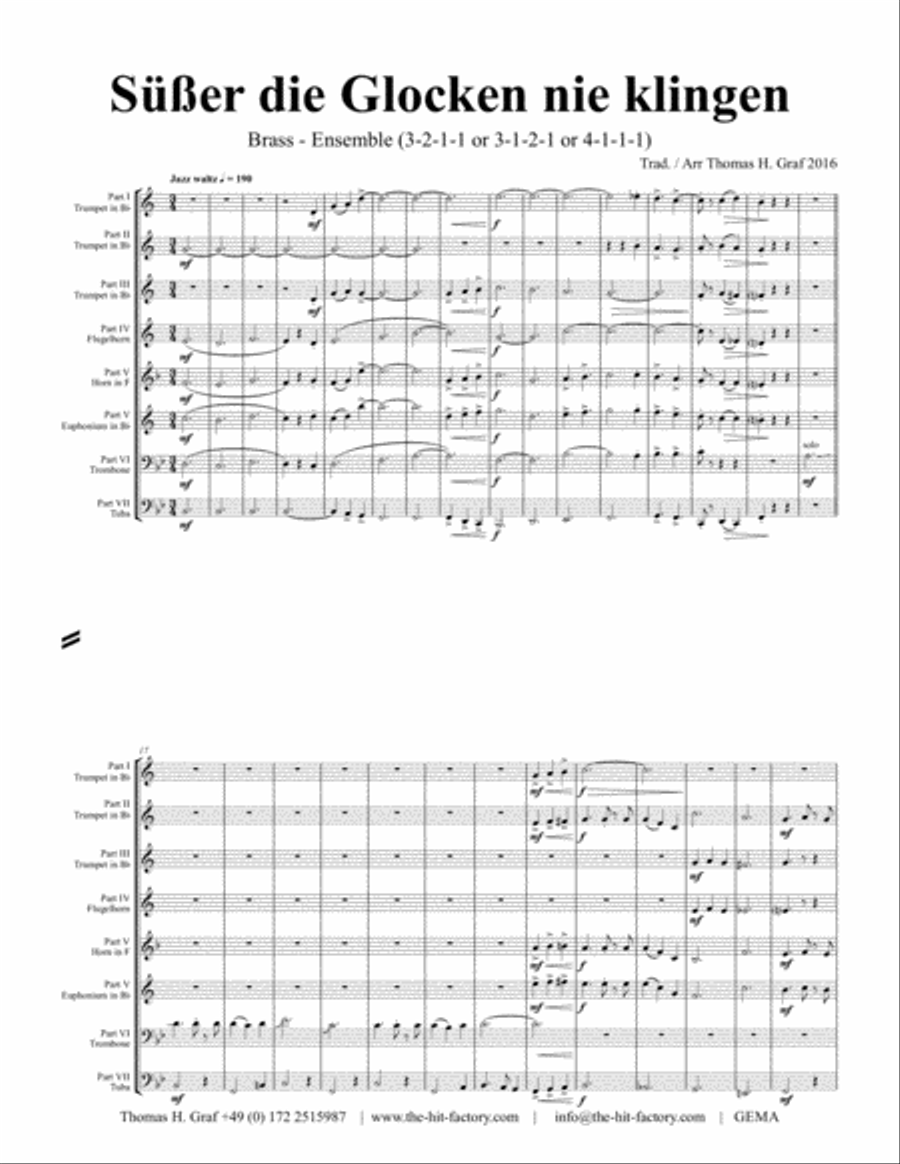 Süßer die Glocken nie klingen - German Christmas song - 7 Parts - Brass Ensemble Brass Ensemble scores gallery preview page 1