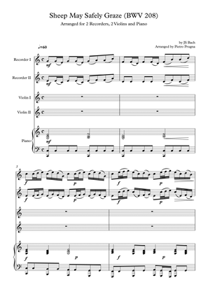 Sheep May Safely Graze (BWV 208) by JS Bach - arranged for 2 Recorders, 2 Violins and Piano