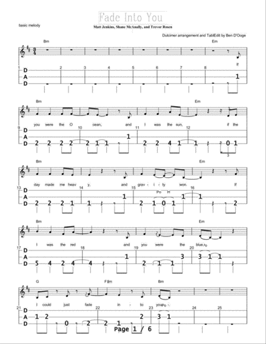 Fade Into You Dulcimer scores gallery preview page 1