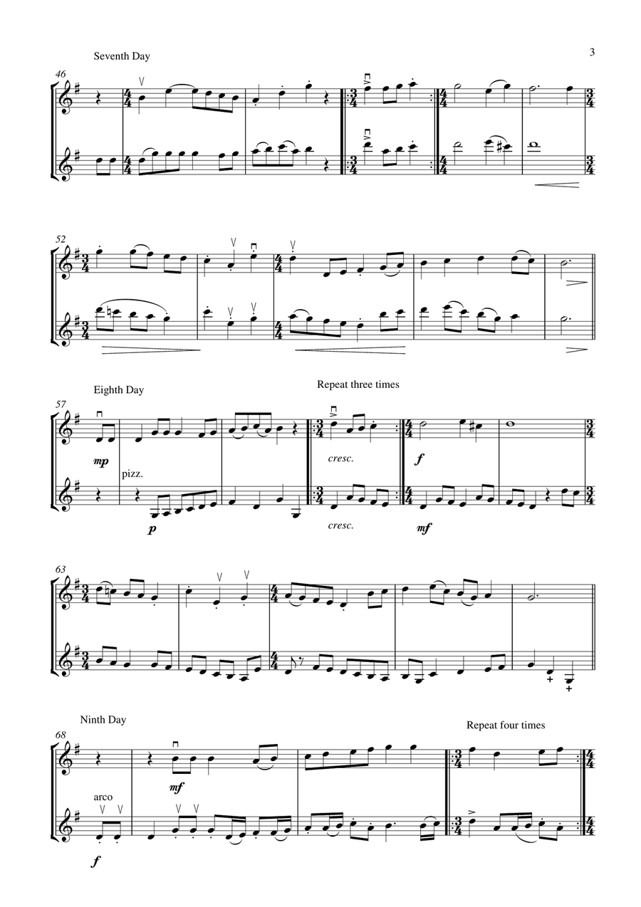The Twelve Days Of Christmas (for violin duet, suitable for grade 2-6) String Duet scores gallery preview page 3
