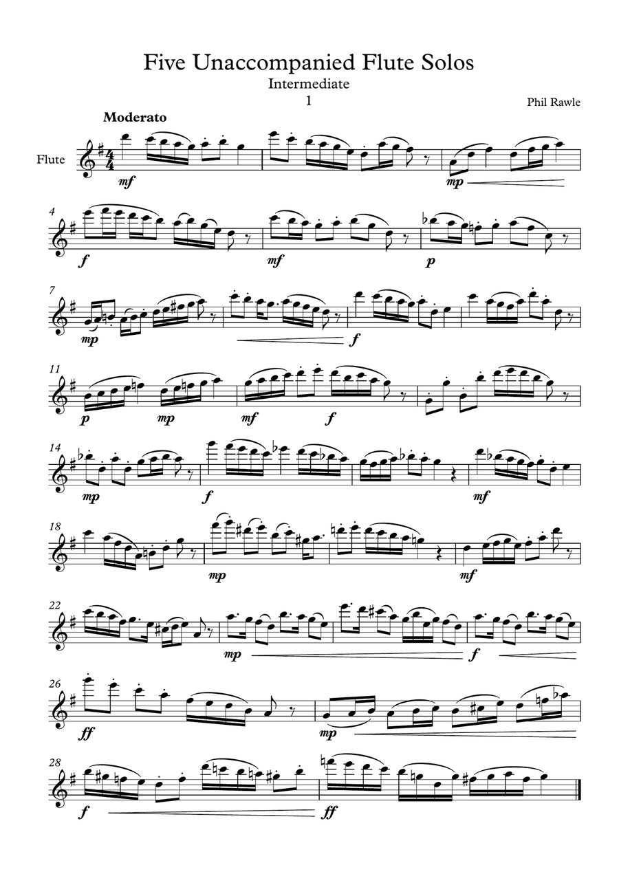 Five Unaccompanied Flute Solos - Intermediate Flute Solo scores gallery preview page 1