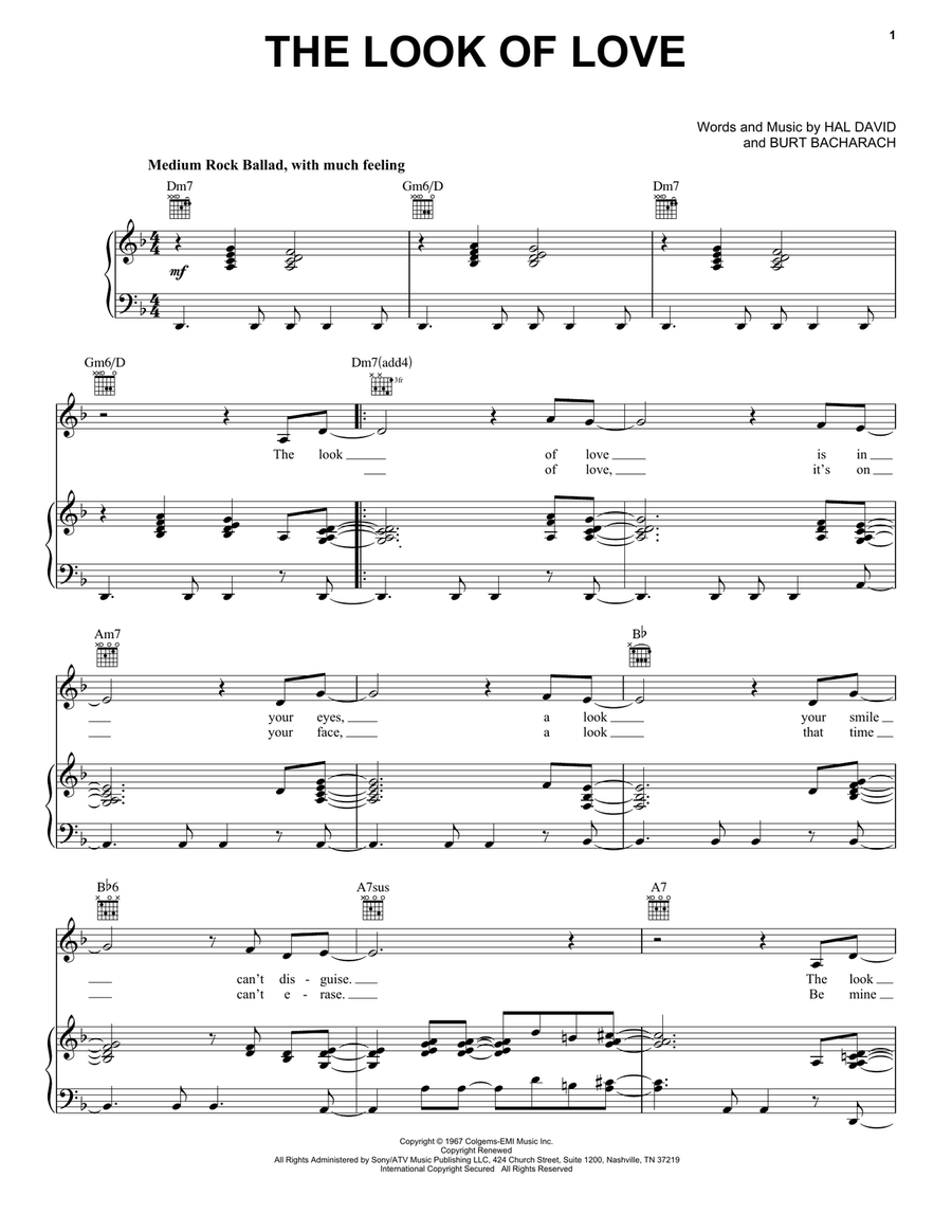The Look Of Love Piano, Vocal, Guitar scores gallery preview page 1