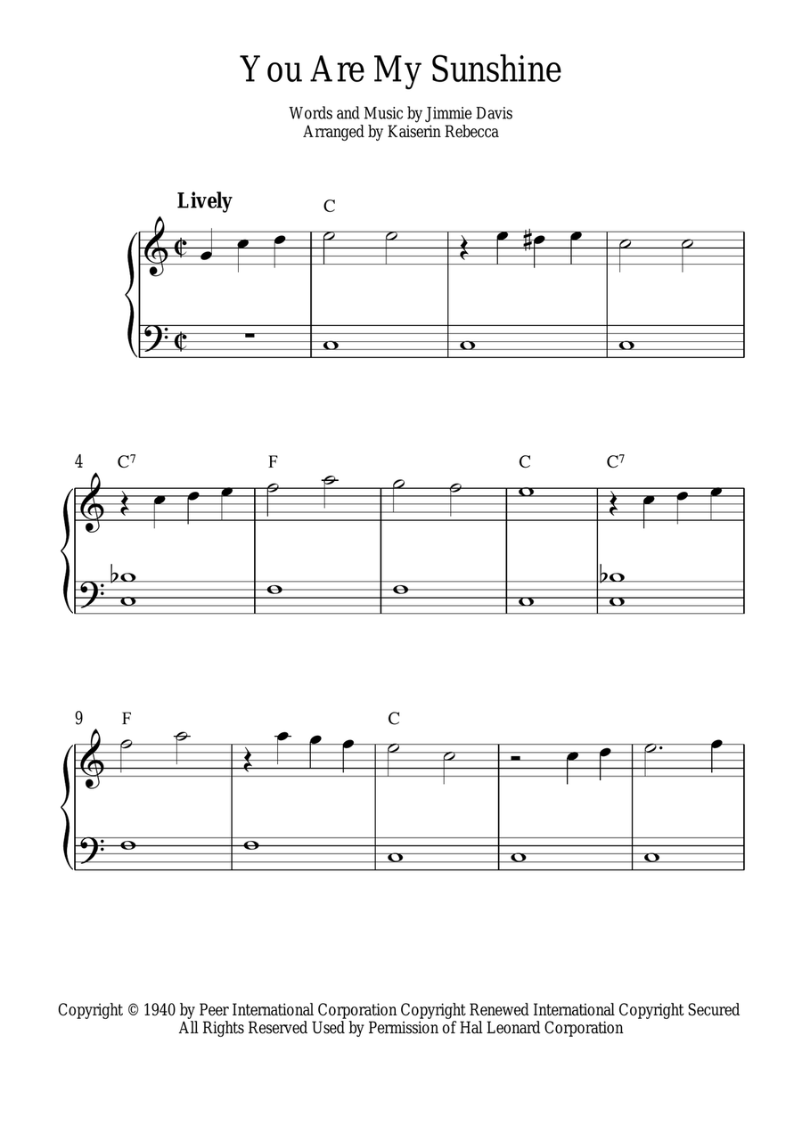 You Are My Sunshine Easy Piano scores gallery preview page 1