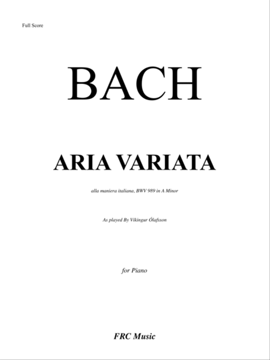 ARIA VARIATA (alla maniera italiana, BWV 989 in A Minor) - As played By Víkingur Ólafsson Piano Method scores gallery preview page 2