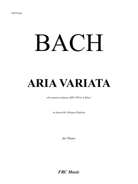 ARIA VARIATA (alla maniera italiana, BWV 989 in A Minor) - As played By Víkingur Ólafsson image number null