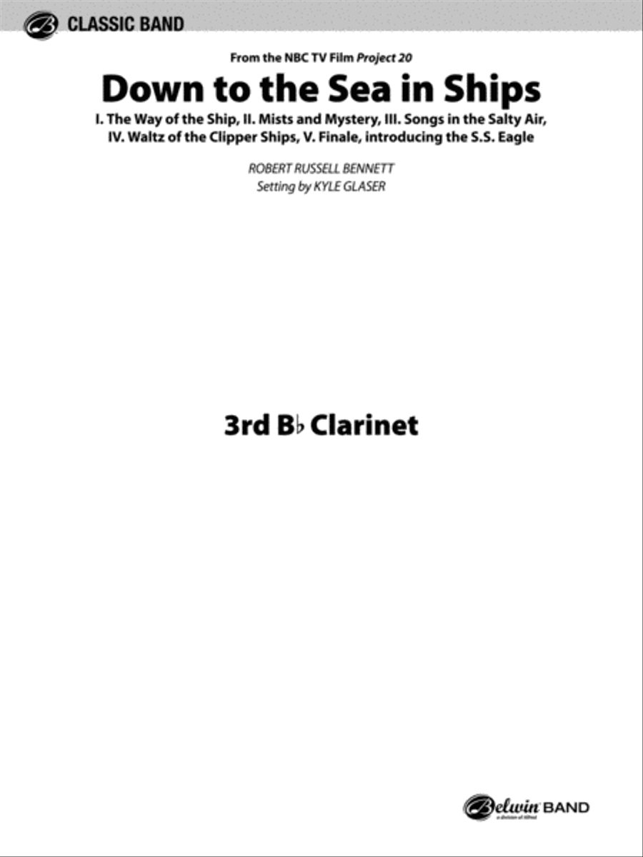 Down to the Sea in Ships (from the NBC TV Film Project 20): 3rd B-flat Clarinet Concert Band scores gallery preview page 1