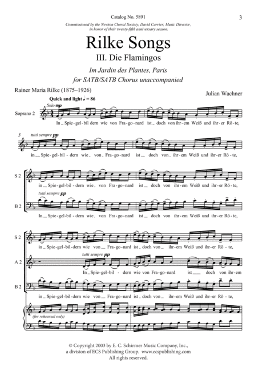 Rilke Songs: 3. Die Flamingos Divisi scores gallery preview page 3