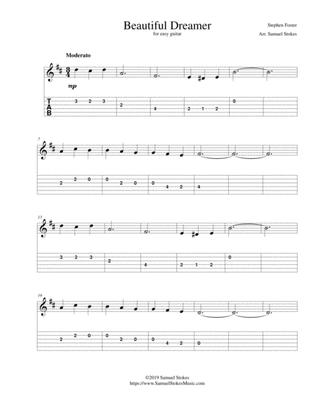 Beautiful Dreamer - for easy guitar with TAB