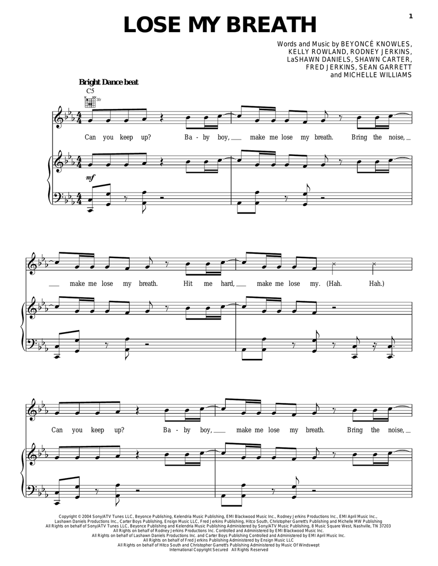 Lose My Breath Piano, Vocal, Guitar scores gallery preview page 1