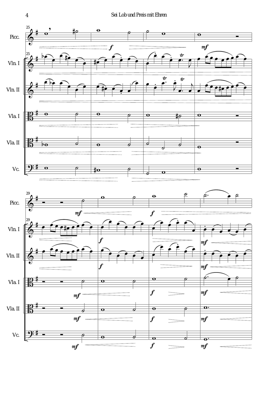 Sei Lob und Preis mit Ehren (Give praise and honour) for piccolo and strings String Trio scores gallery preview page 4