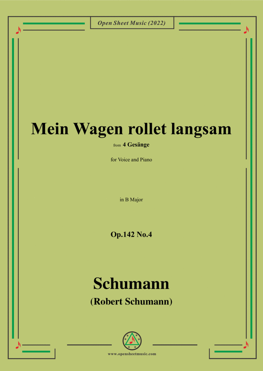 Schumann-Mein Wagen rollet langsam,in B Major,Op.142 No.4 Voice scores gallery preview page 1