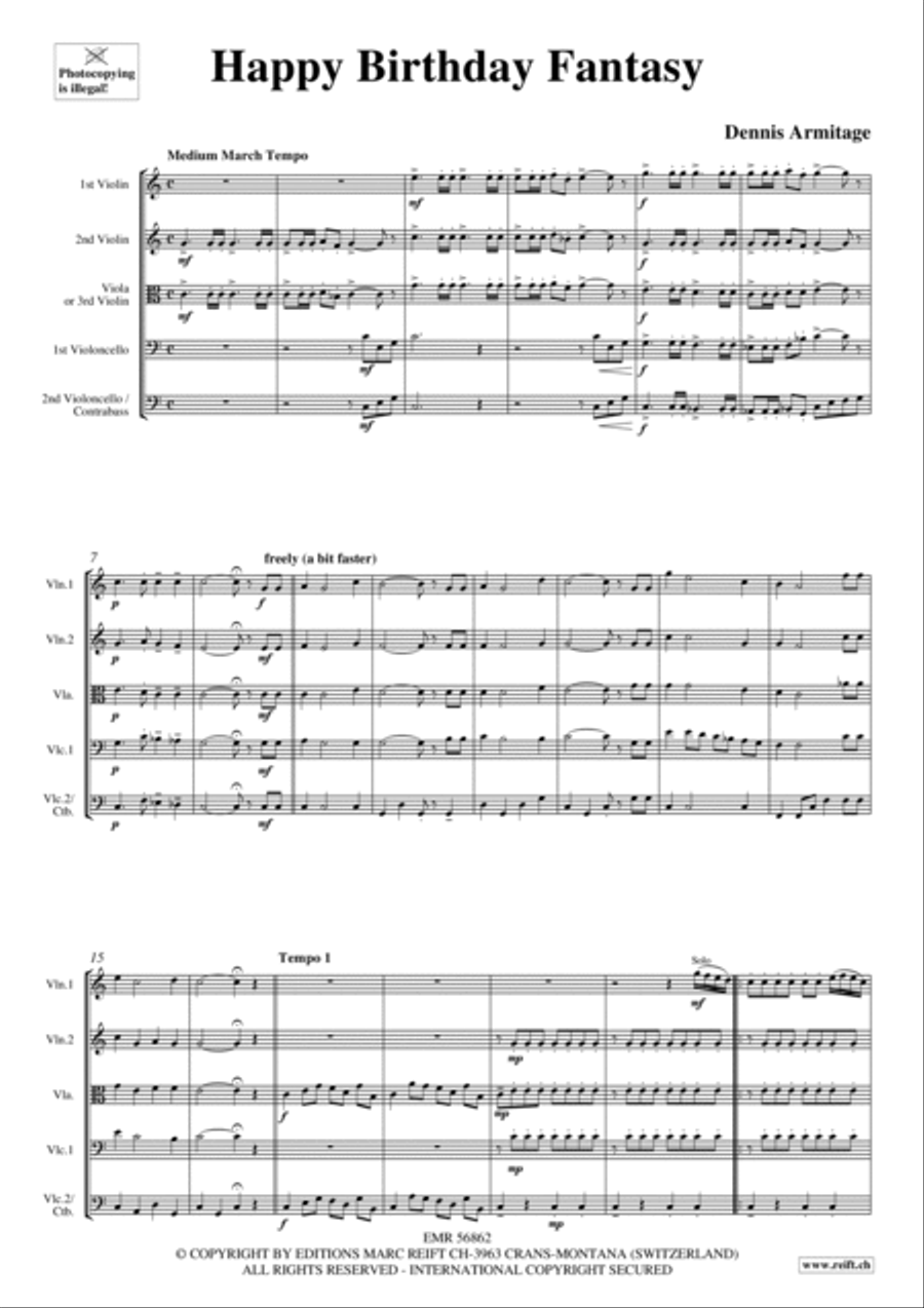 Happy Birthday Fantasy String Quintet scores gallery preview page 3