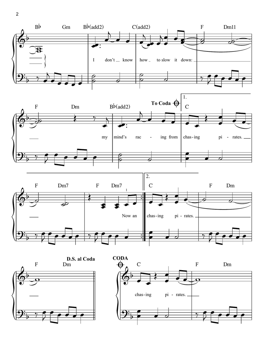 Chasing Pirates Easy Piano scores gallery preview page 2