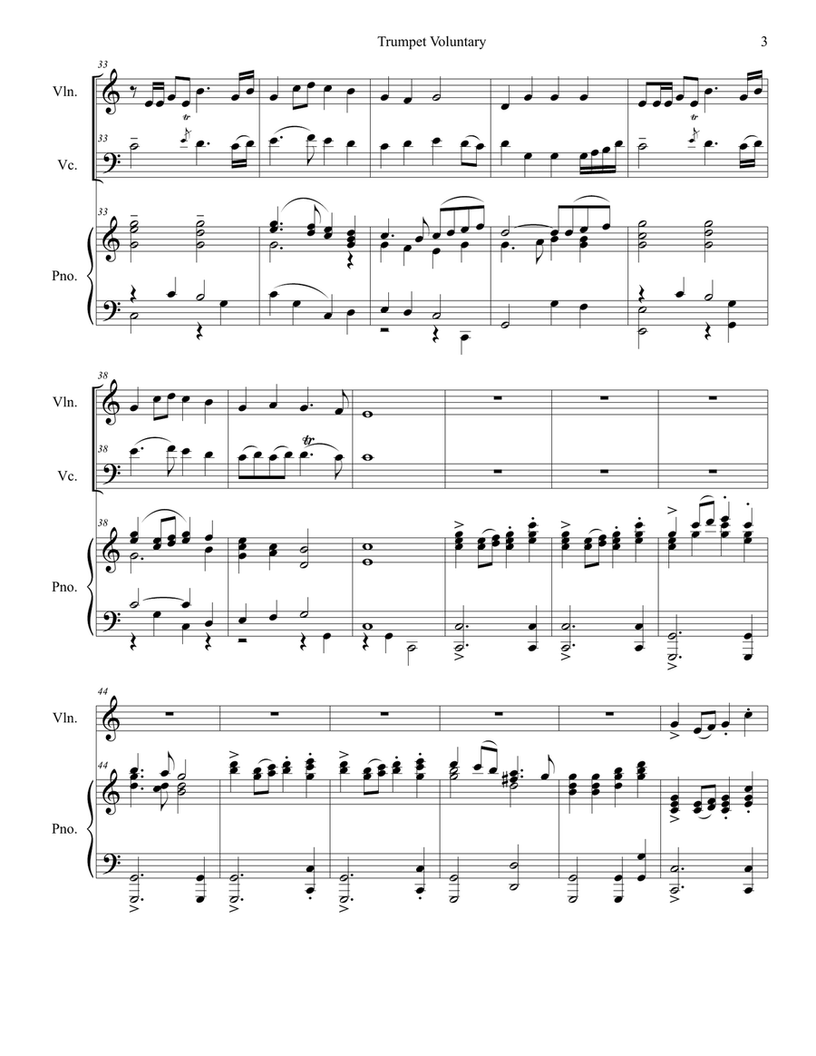 Trumpet Voluntary (Duet for Violin and Cello - Piano Accompaniment) Trumpet scores gallery preview page 4