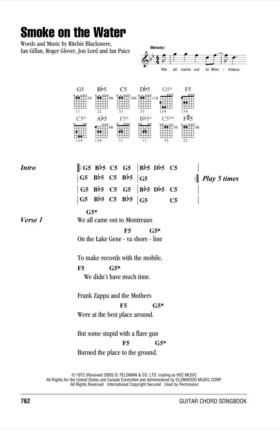 Smoke On The Water Acoustic Guitar scores gallery preview page 1
