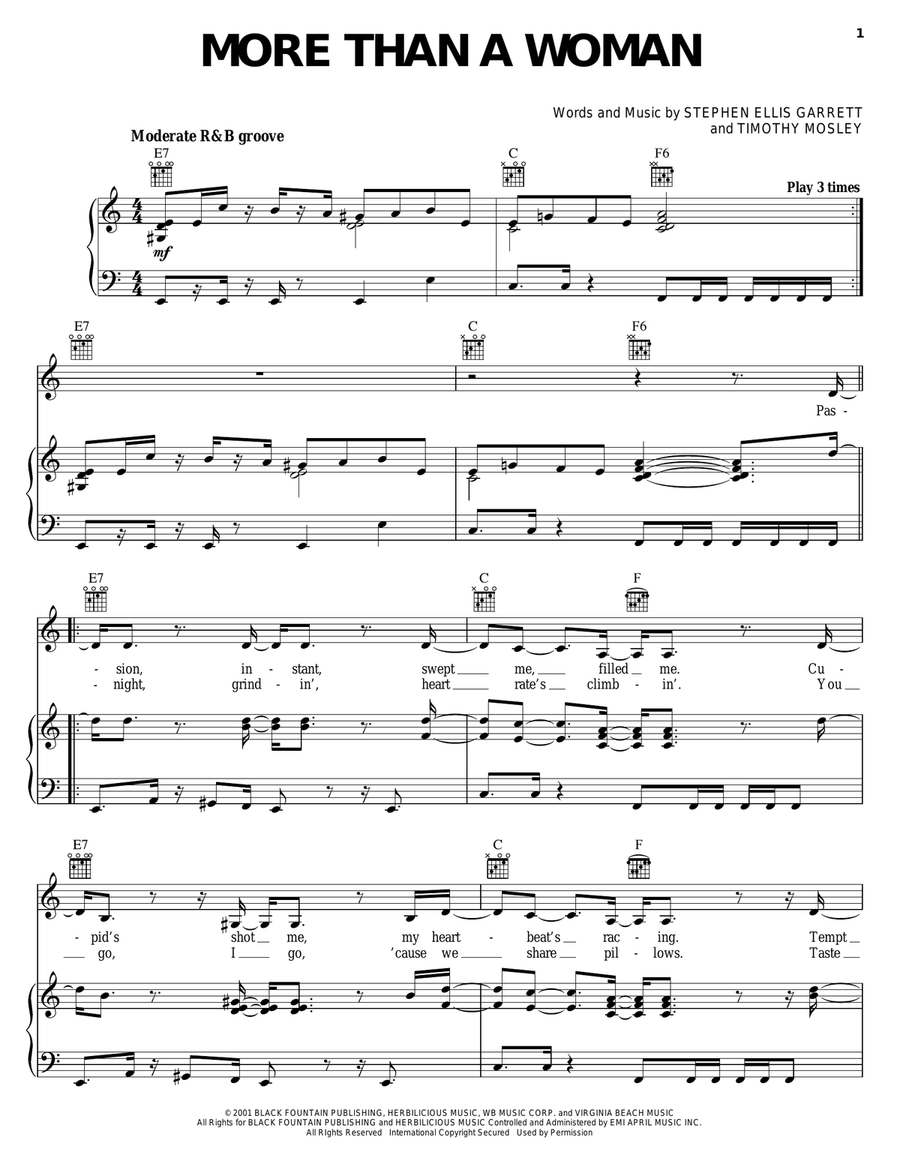 More Than A Woman More Than A Woman Piano, Vocal, Guitar scores gallery preview page 1