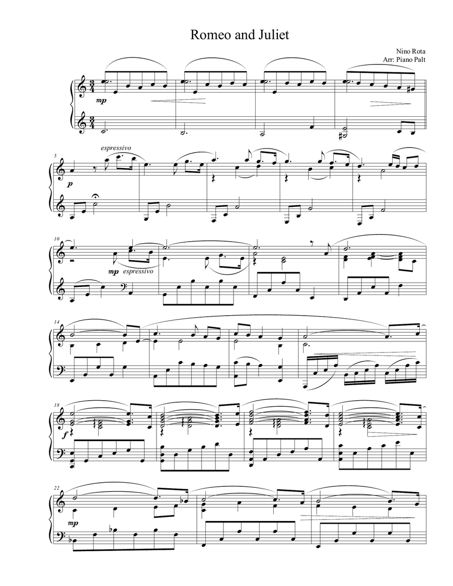 Romeo And Juliet (love Theme) Piano Solo scores gallery preview page 1