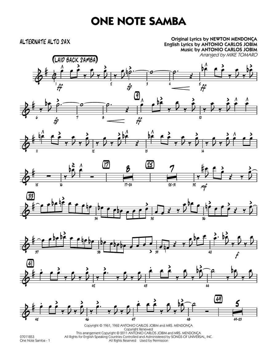 One Note Samba - Alternate Alto Sax Jazz Ensemble scores gallery preview page 1