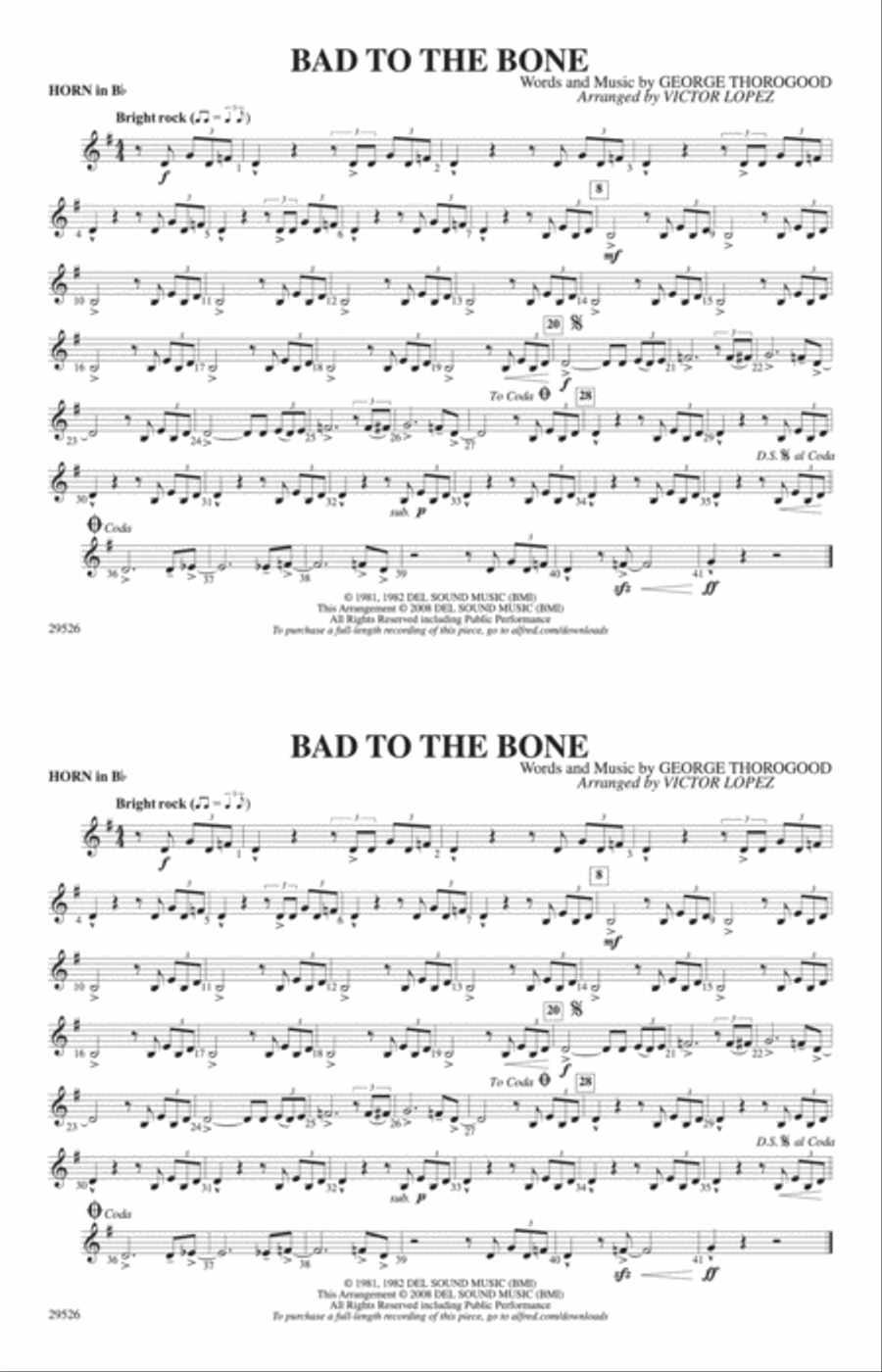 Bad to the Bone: Horn in B flat Marching Band scores gallery preview page 1
