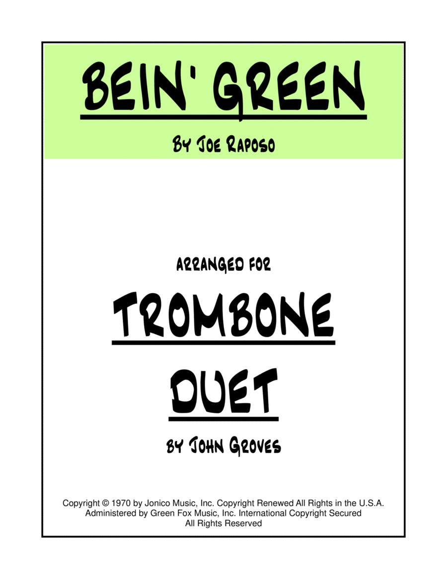Bein' Green Trombone Duet scores gallery preview page 1
