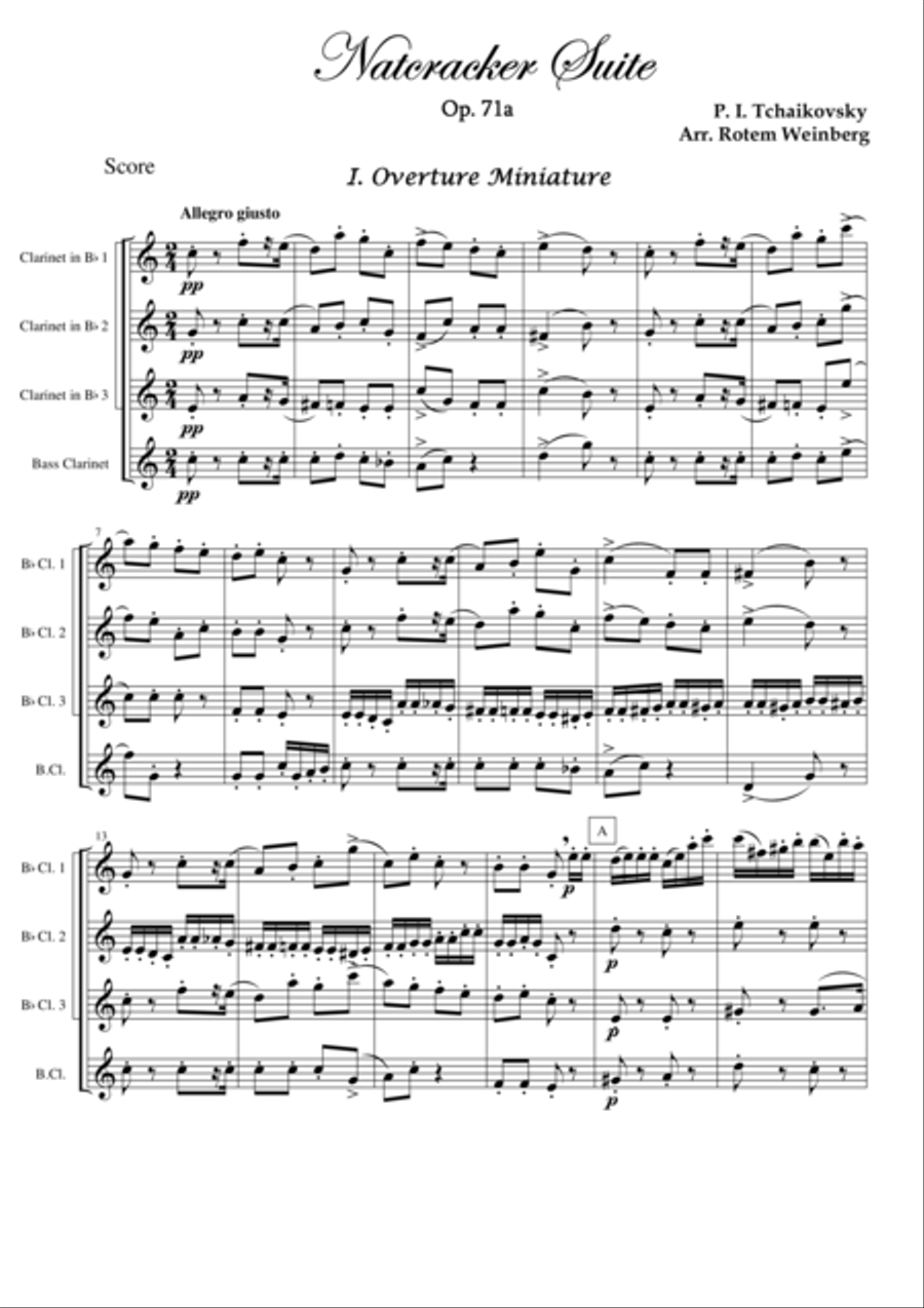Overture Miniature from The Nutcracker (Clarinet Quartet) Clarinet Quartet scores gallery preview page 1