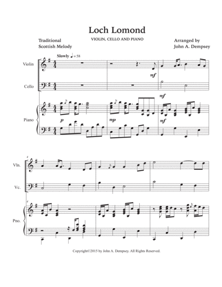 Loch Lomond (Piano Trio): Violin, Cello and Piano image number null
