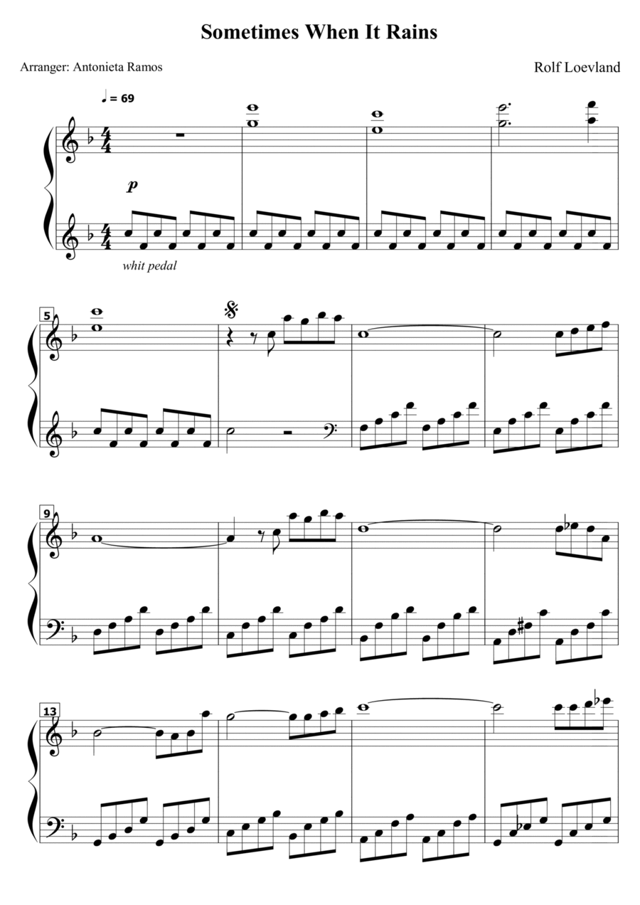 Sometimes When It Rains Piano Solo scores gallery preview page 1