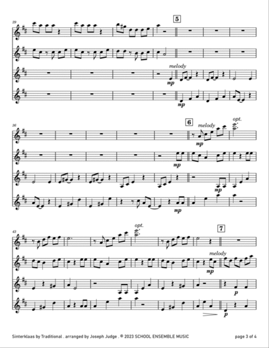Sinterklaas for Clarinet Quartet in Schools Clarinet Quartet scores gallery preview page 3