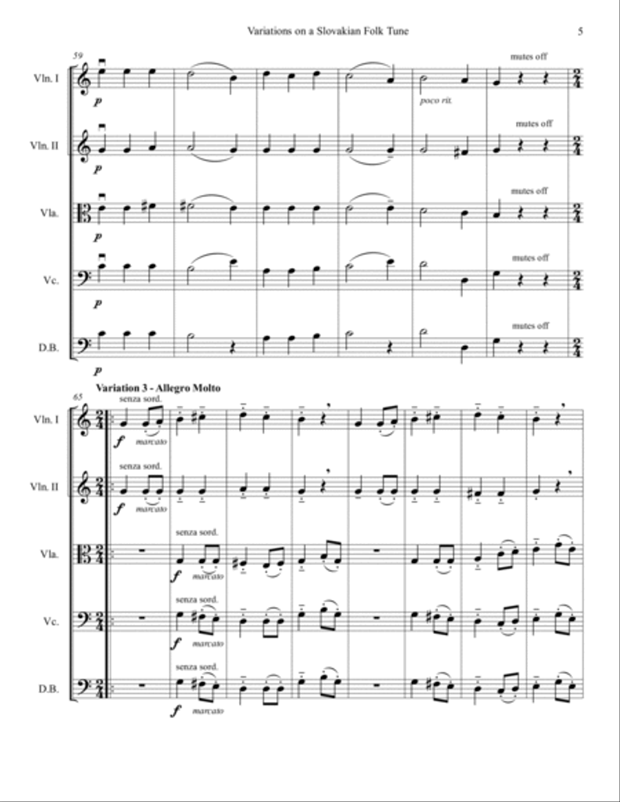 Variations on a Slovakian Folk Tune String Orchestra scores gallery preview page 6