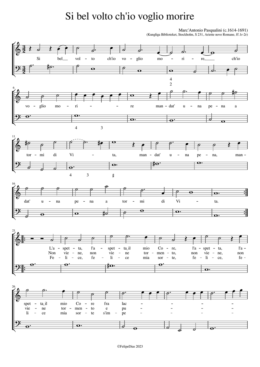Si bel volto ch'io voglio morire Voice Solo scores gallery preview page 1