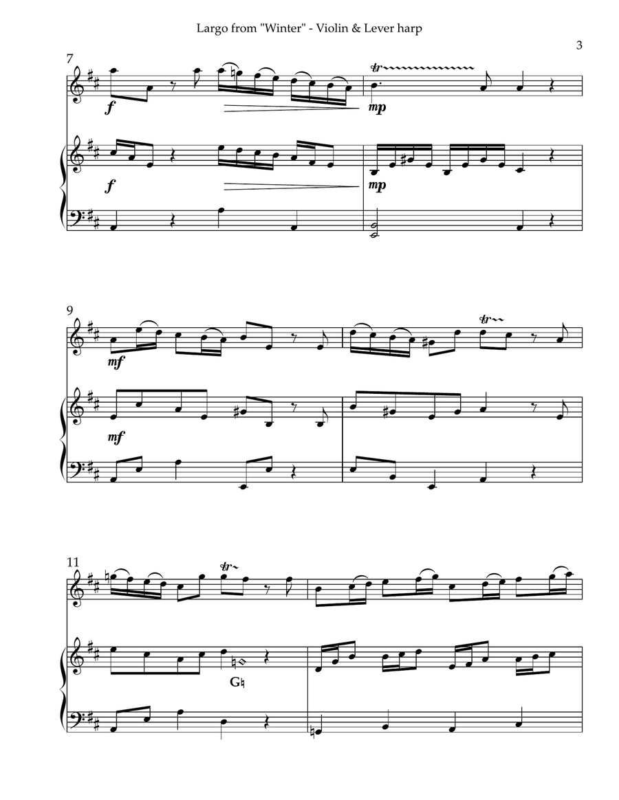 Largo from “Winter”, Duet for Violin & Lever Harp String Duet scores gallery preview page 3