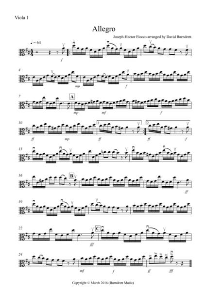 Allegro by Fiocco for Viola Quartet by Joseph-Hector Fiocco Viola Solo - Digital Sheet Music
