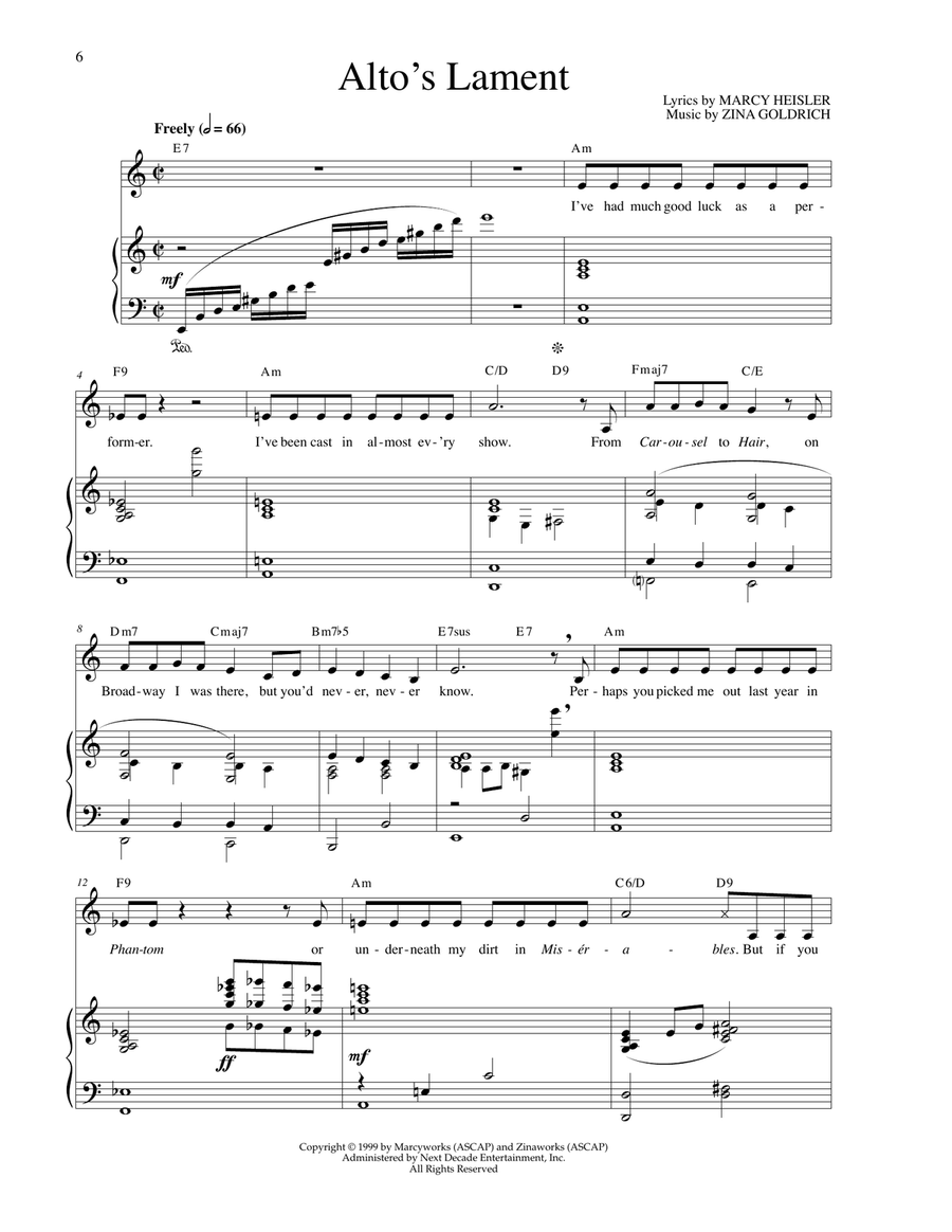 Alto's Lament Piano, Vocal scores gallery preview page 1