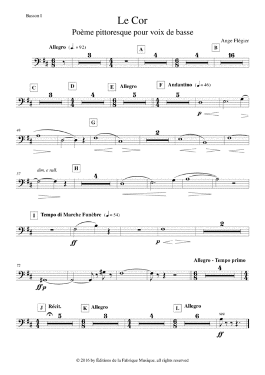 Ange Flégier: Le Cor for bass voice and orchestra, Bassoon 1 part
