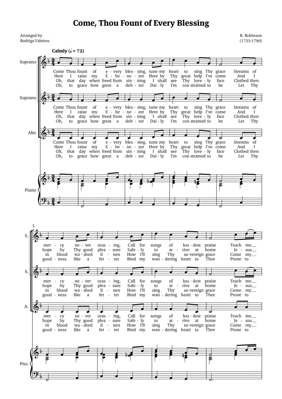 Come Thou Fount of Every Blessing SSA scores gallery preview page 1