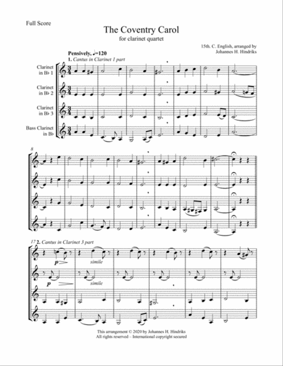 Coventry Carol Woodwind Quartet scores gallery preview page 4