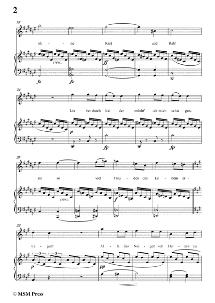 Schubert-Rastlose Liebe in F sharp Major,for voice and piano Voice Solo scores gallery preview page 4