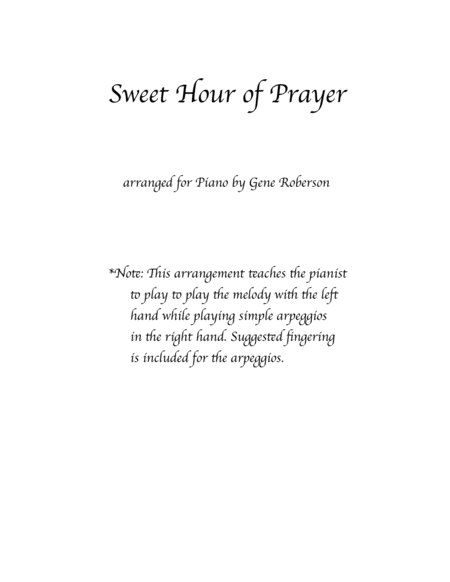 Sweet Hour of Prayer arranged for Piano image number null