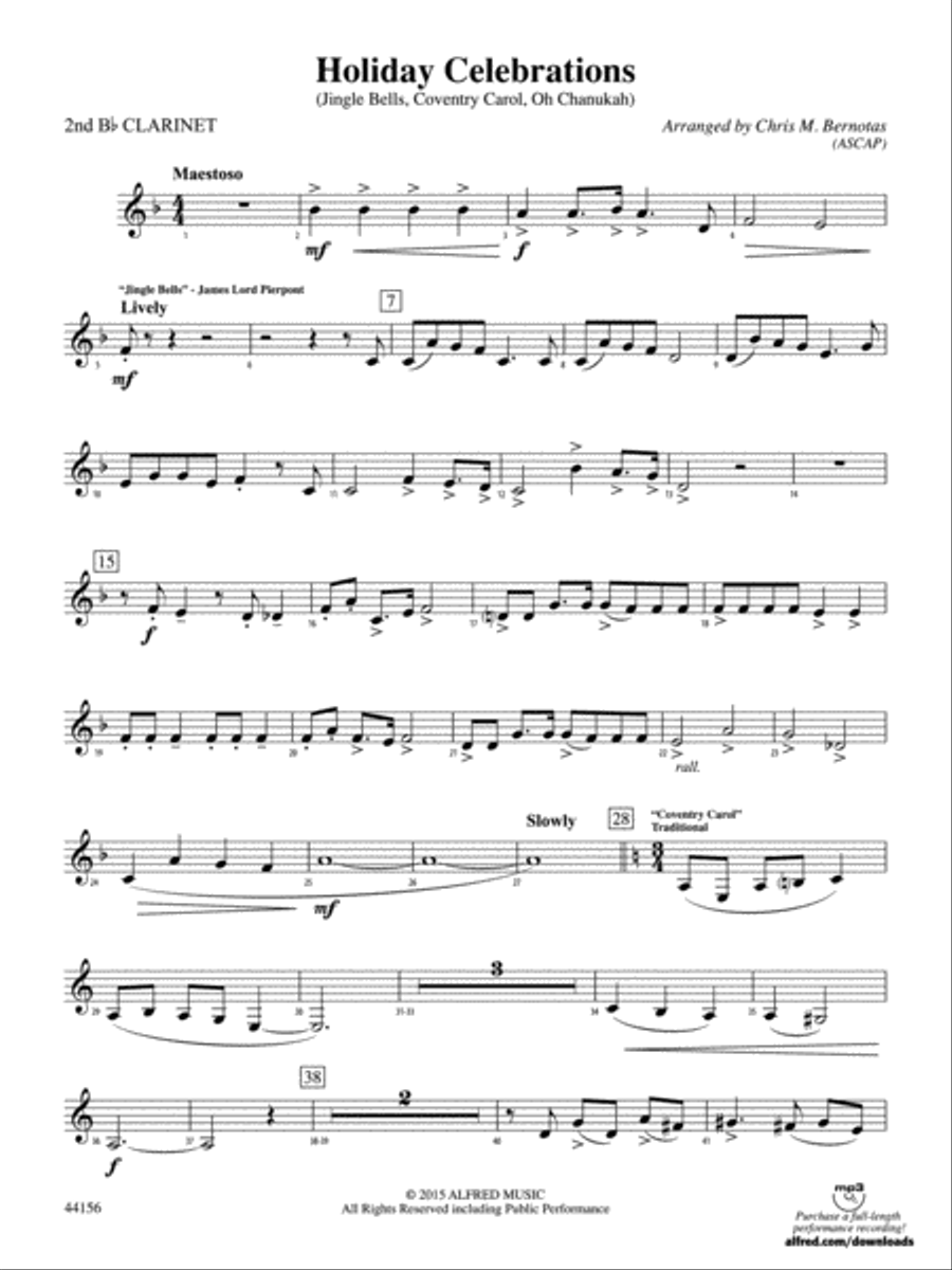Holiday Celebrations: 2nd B-flat Clarinet Concert Band scores gallery preview page 1