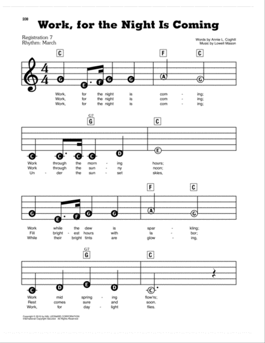Work, For The Night Is Coming Electronic Keyboard scores gallery preview page 1