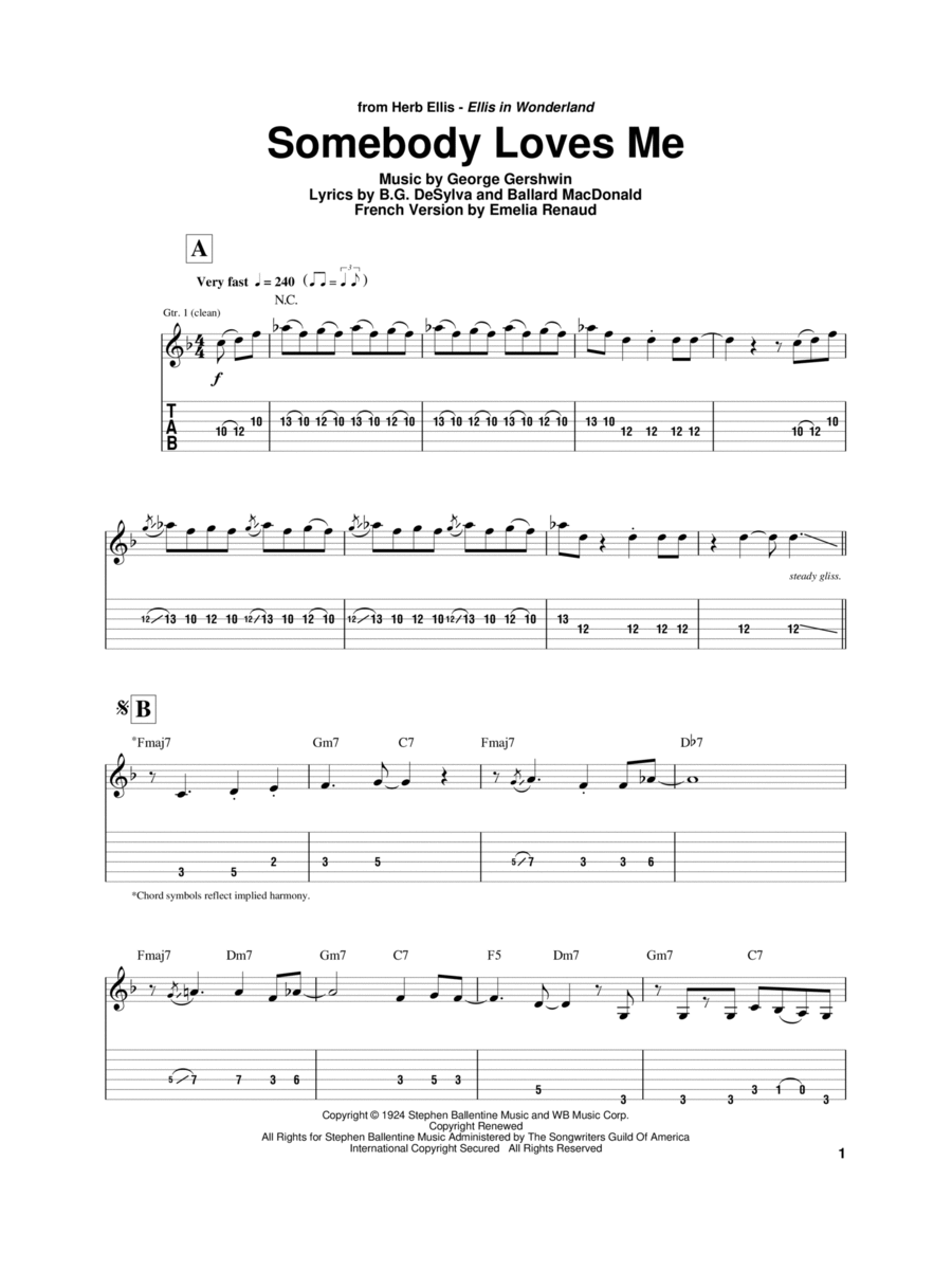 Somebody Loves Me Electric Guitar scores gallery preview page 1