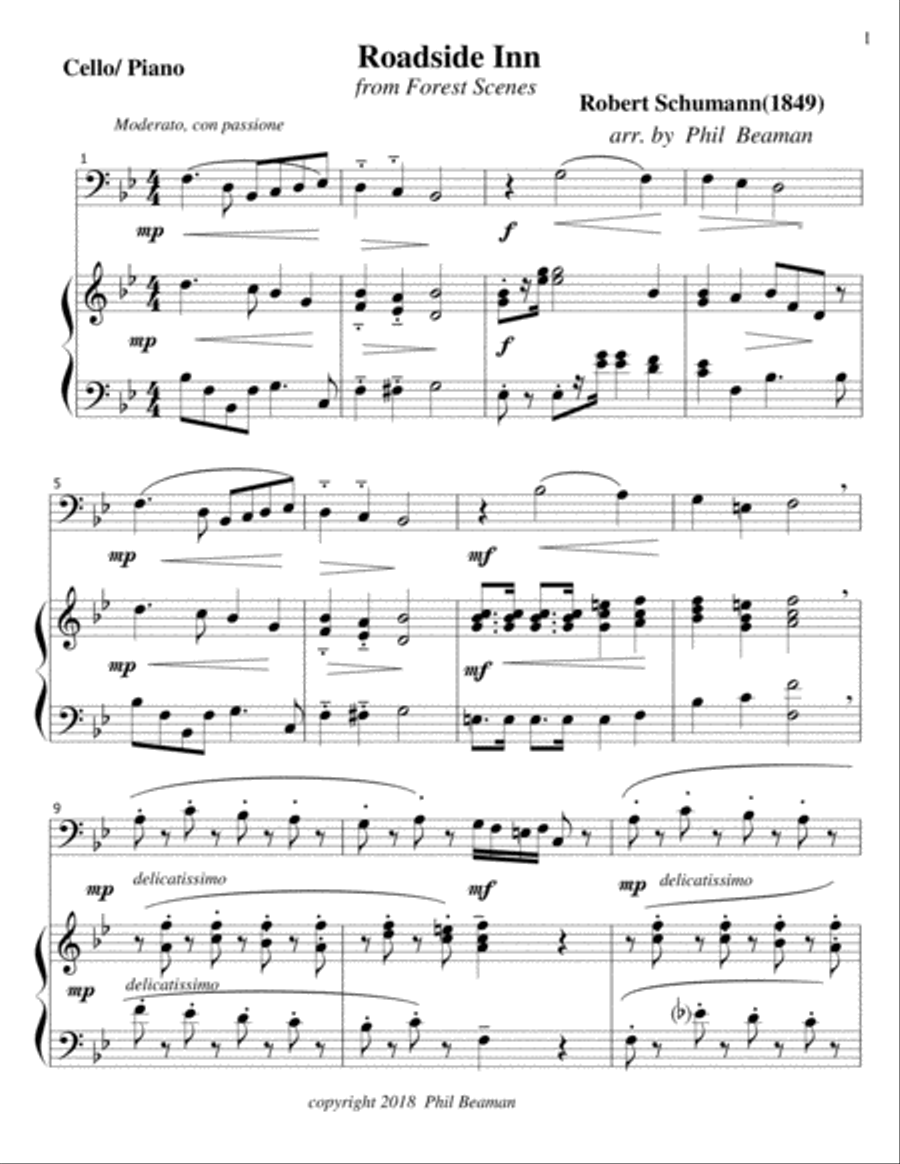 Roadside Inn - Schumann- Cello-Piano Piano scores gallery preview page 1