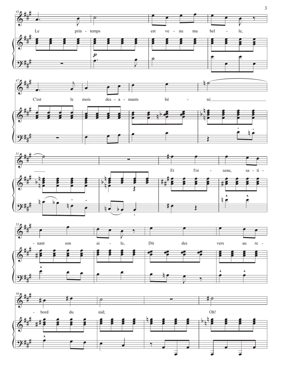 BERLIOZ: Villanelle, Op. 7 no. 1 (transposed to A major) Piano, Vocal scores gallery preview page 4