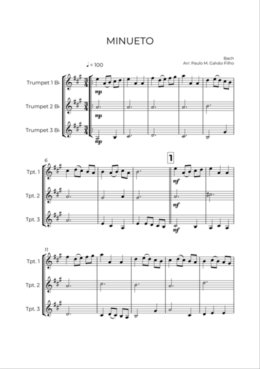MINUETO - BACH - TRUMPET TRIO Trumpet Trio scores gallery preview page 2