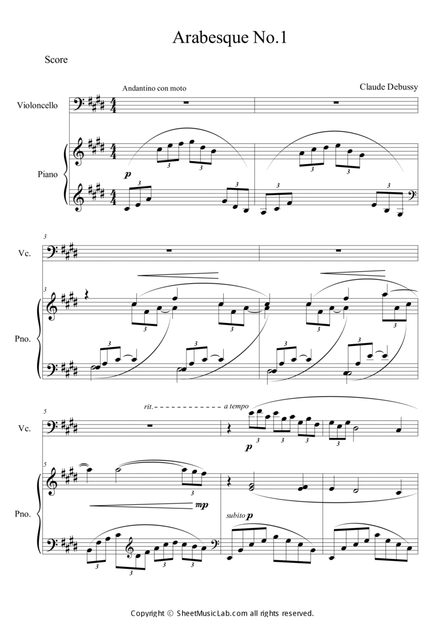 Arabesque No.1 Piano scores gallery preview page 1