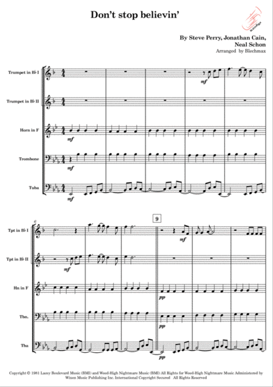 Don't Stop Believin' Brass Ensemble scores gallery preview page 1